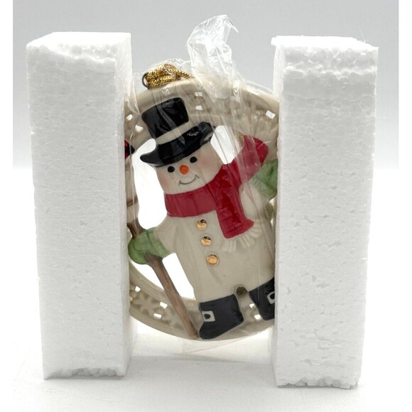 Lenox Pierced Figural Snowman Christmas Ornament Bone China 24K Gold Accent 3.5" - Picture 7 of 16